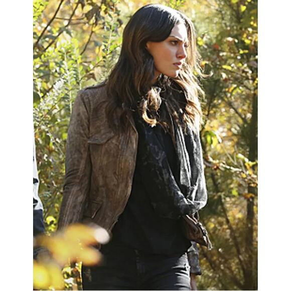 Free People Distressed Leather Jacket RARE The Originals Phoebe Tonkin Taupe 4 - Picture 3 of 11